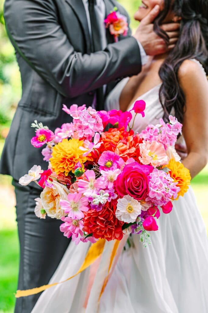 Photo of bridal bouquet close-up for a summertime wedding inspo