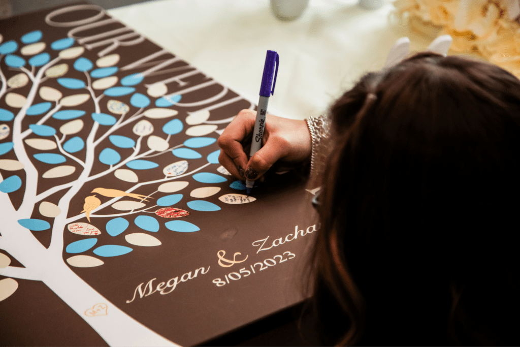 Tree guestbook with close-up of leaf messages