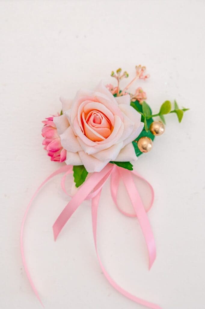 Pink floral corsage for a wedding