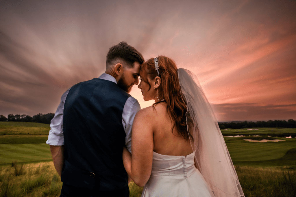 Wide shot of Ballyowen Golf Club during golden hour for a Rustic Summer Wedding