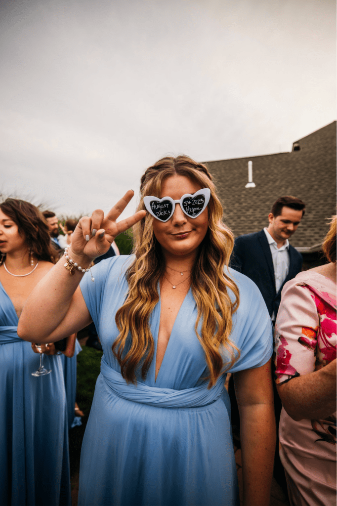 Wedding party with heart-shaped sunglasses